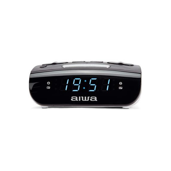 AIWA Radio Reloj Despertador CR-15 con Doble Alarma, 20 Presintonias Negra