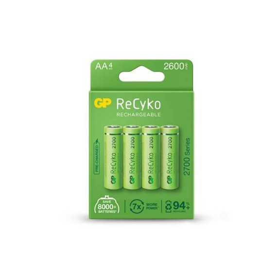 GP Pack de 4 Pilas Aa Recargables 2600MAH Recyko