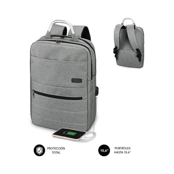 SUBBLIM Mochila Elite Airpadding con Puerto Usb/ Portatil hasta 15.6" Gris SUB-BP-3EAP001