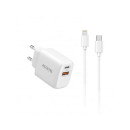 ACCETEL Cargador Red Usb-c+usb a 3.0+ Cables Datos Tipo C/m a Lightning/m 25W AC553 Blanco