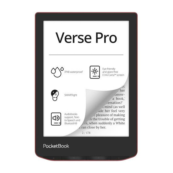 POCKETBOOK Libro Electronico Verse Pro  6" 16GB,BLUETOOTH,SMARTLIGHT,ROJO