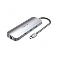 VENTION Hub 9 en 1 Tipo C/m a 3XUSB/1XTIPO C/1XRJ45/LECTOR Tarjeta/trss 3.5MM/HDMI Tomhb