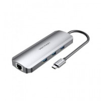 VENTION Hub 9 en 1 Tipo C/m a 3XUSB/1XTIPO C/1XRJ45/LECTOR Tarjeta/jack 3.5MM/HDMI Tolhb