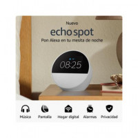 AMAZON Altavoz BLUETOOTH Echo Spot 2024 con Pantalla Blanco, Alexa Integrado,manos Libres,wifi