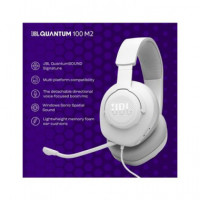 JBL Micro Auricular Casco Gaming para PC,PS4,XBOX One,switch Quantum 100 M2 Blanco,cable,jack 3.5M