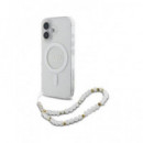 GUESS Funda Glitter Transparente Magsafe con Colgador Perlas  para Iphone 16