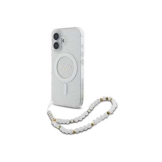 GUESS Funda Glitter Transparente Magsafe con Colgador Perlas  para Iphone 16