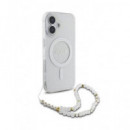 GUESS Funda Glitter Transparente Magsafe con Colgador Perlas  para Iphone 16
