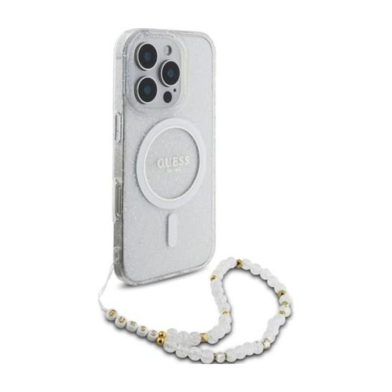 GUESS Funda Glitter Transparente Magsafe con Colgador Perlas  para Iphone 16 Pro - Guanxe Atlantic Marketplace