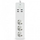 NEDIS Regleta Inteligente Wifi 3 Tomas Schuko y 4 Puertos USB 3680W Alexa WIFIP312FWT Blanca
