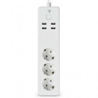NEDIS Regleta Inteligente Wifi 3 Tomas Schuko y 4 Puertos USB 3680W Alexa WIFIP312FWT Blanca