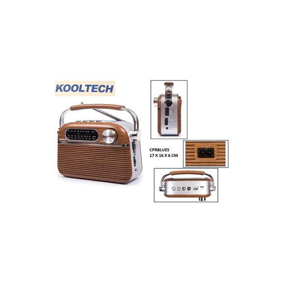 KOOLTECH Radio Portatil Am/fm/sw Retro Cpr Blues Madera Bluetooth, Usb, Sd Corriente y Pilas