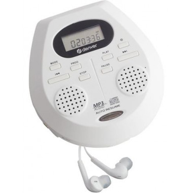 DENVER Reproductor CD Discman DMP-395W Blanco con Altavoz