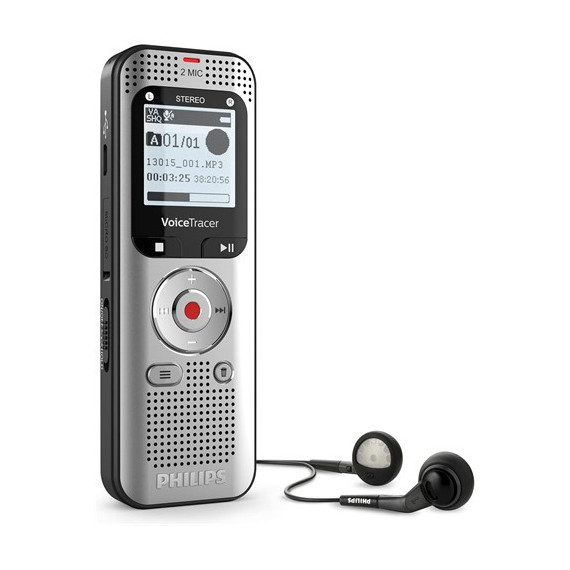 PHILIPS Grabadora de Voz Digital DVT2015 con 2 MICROFONOS,MP3,RADIO Fm, 8GB,CON Auriculares Sembley