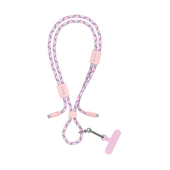 DEVIA 2 en 1 Cable Datos Tipo C M/m 3A 60W + Colgador Movil Ajustable 1.6MTRS Nylon Rosa