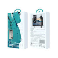 DEVIA 2 en 1 Cable Datos Tipo C M/m 3A 60W + Colgador Movil Ajustable 1.6MTRS Nylon Rosa