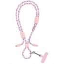 DEVIA 2 en 1 Cable Datos Lightning  a Tipo C 3A 27W + Colgador Movil Ajustable 1.6MTRS Nylon Rosa