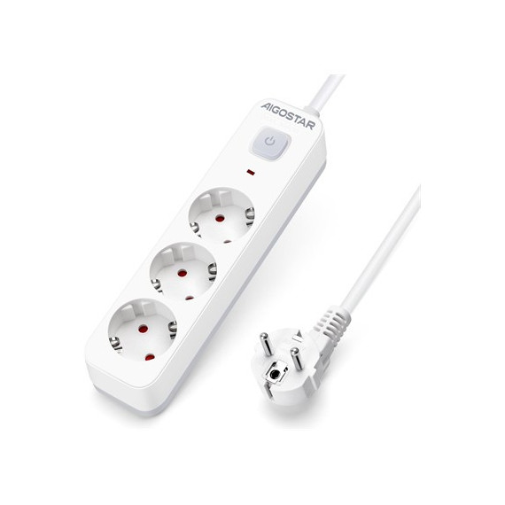 Aigostar Regleta 3 Enchufes Schuko con Interruptor 3680W  Cable 3MTRS Blanco GE0301  LALO