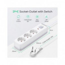 Aigostar Regleta 3 Enchufes Schuko con Interruptor 3680W  Cable 3MTRS Blanco GE0301  LALO