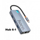 HOCO Adaptador 6 en 1 HB51 Tipo C/m a HDMI/3XUSB 3.0/PD/RJ45