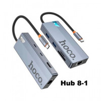 HOCO Adaptador 8 en 1 HB52 Tipo C/m a HDMI/2XUSB 3.0/PD/RJ45/MICRO Sd