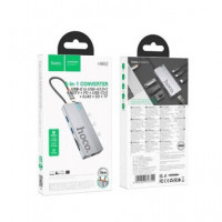 HOCO Adaptador 8 en 1 HB52 Tipo C/m a HDMI/2XUSB 3.0/PD/RJ45/MICRO Sd