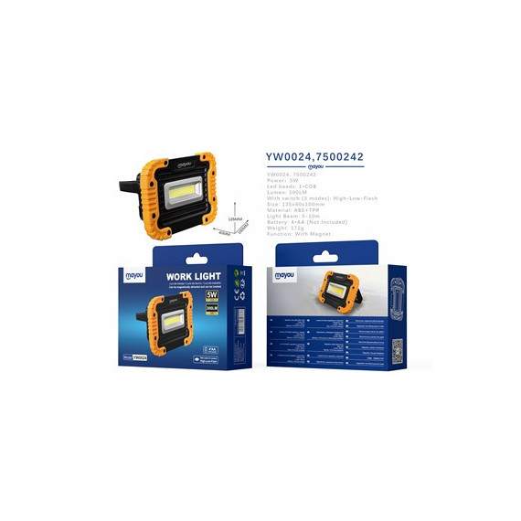 MAYOU Mini Foco Led de Trabajo 5W a Pilas YW0024