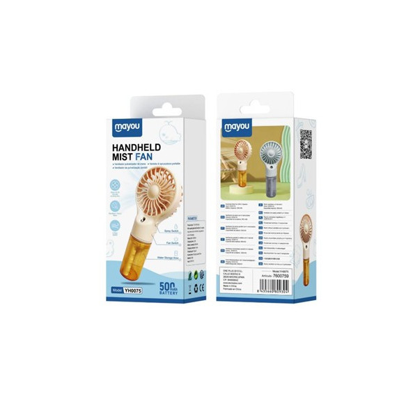 Mayou Mini Ventilador de Mano con Correa YH0075 Amarillo Recargable  SANDA