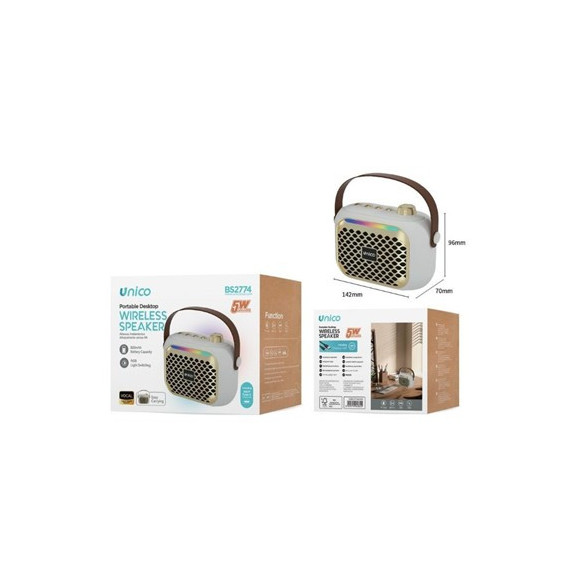 UNICO Altavoz Portatil Bluetooth Inalambrico 5W BS2774 Blanco,micro sim,usb.stereo.vintage blanco