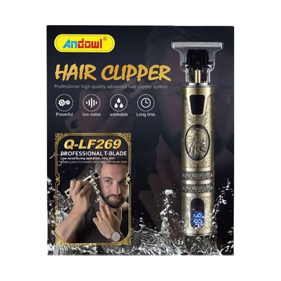 ANDOWL Cortapelos Recargable Q-LF269 Lavable Diseño Dorado
