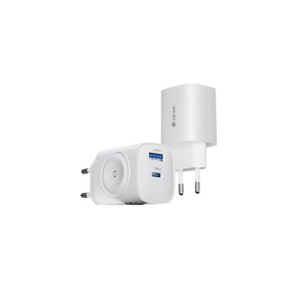 DEVIA Cargador Red ULTRA1 USB a y Tipo C Inalambrico 2 en 1 Gan 22W Blanco