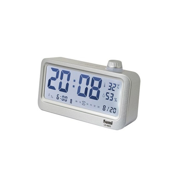 SAMI Reloj Despertador LD-9823 Recargable Negro Blanco Calendario y Temperatura