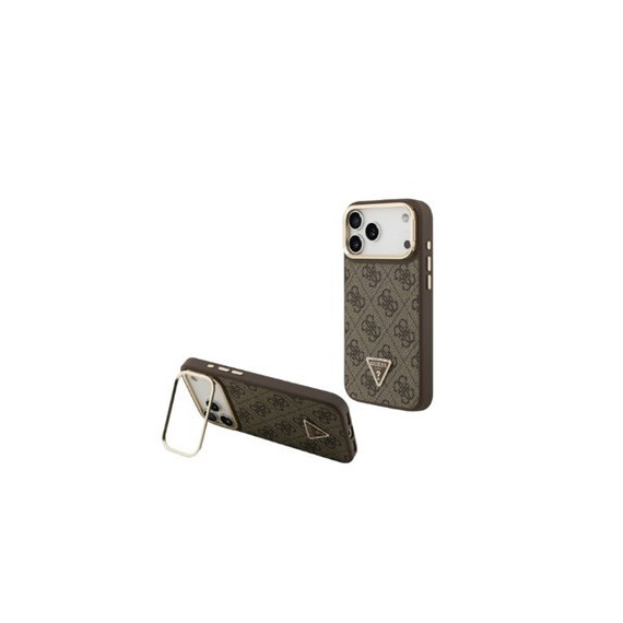 GUESS Funda Iphone 17 Pro Trasera Rigida Marron Logo Triangulo Magsafe con Soporte Camara