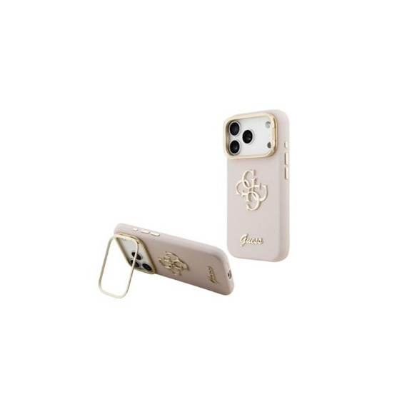 GUESS Carcasa Grained 4G Soporte Camara Iphone 17 Pro Max Rosa