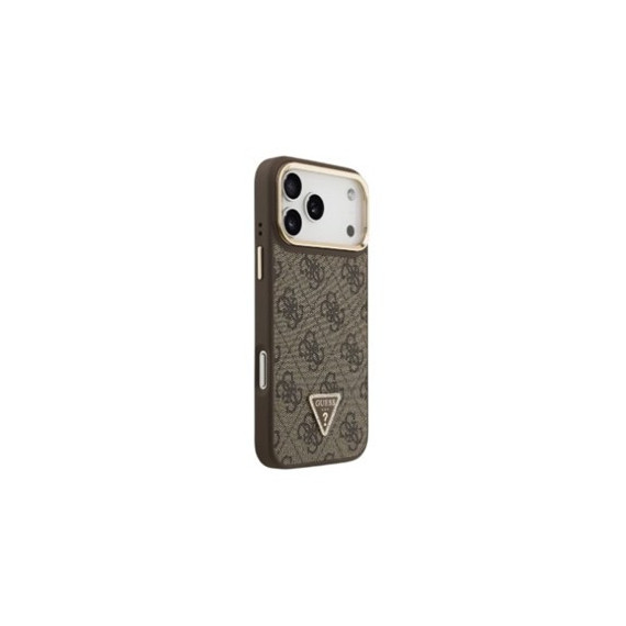 GUESS Funda Iphone 17 Pro Max Trasera Rigida Marron Logo Triangulo Magsafe con Soporte Camara