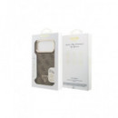 GUESS Funda Iphone 17 Pro Max Trasera Rigida Marron Logo Triangulo Magsafe con Soporte Camara