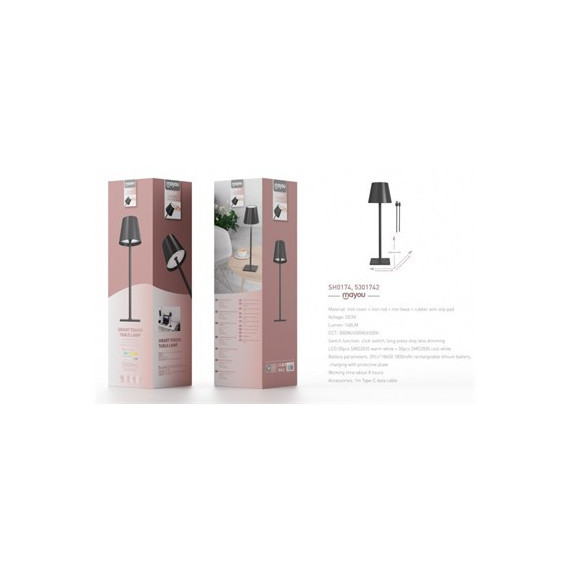 MAYOU Lampara Portatil Recargable Tactil 3 Intensidades SH0174 Blanco