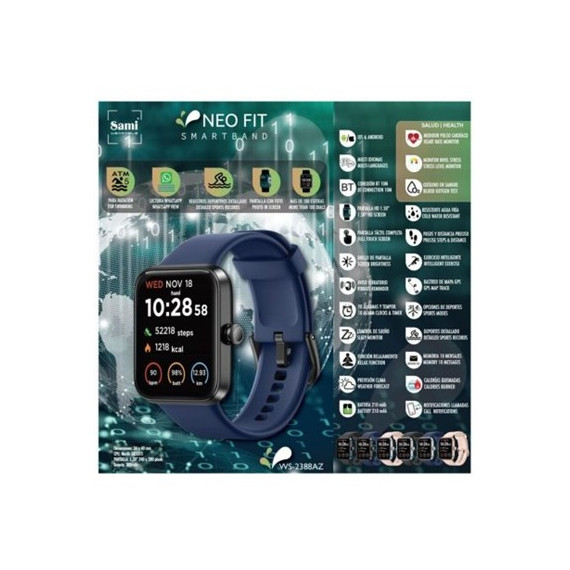 SAMI Reloj Smartwatch Neo Fit WS-2388 Azul Plata