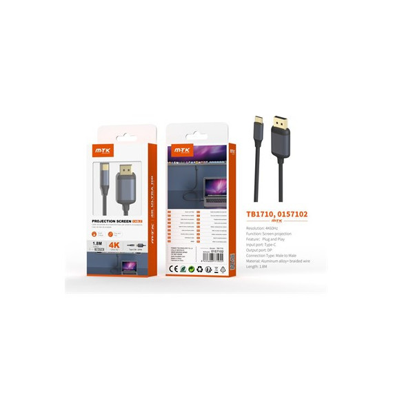 MTK Cable Tipo C/m a Displayport/m 4K 1.8MTRS TB1710