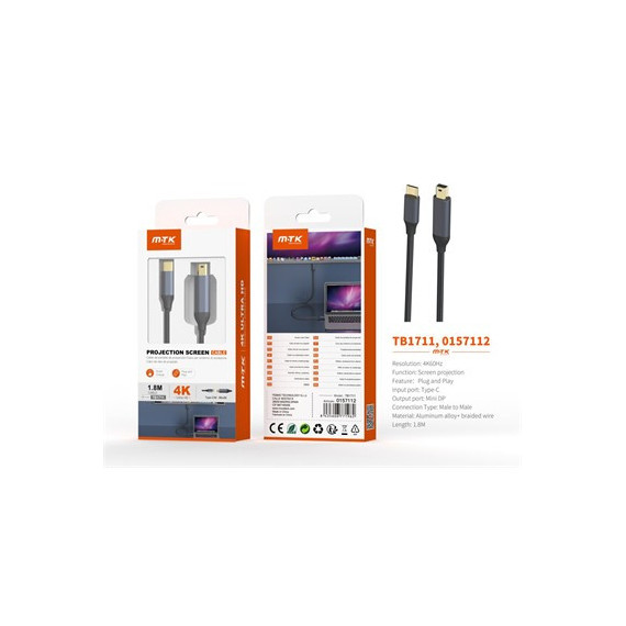 MTK Cable Tipo C/m a Mini Displayport/m 1.8MTRS 4K TB1711