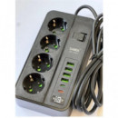SANDA Regleta 4 Enchufes+ 4XUSB A+2XTIPO C con Interruptor 3000W SD-4453