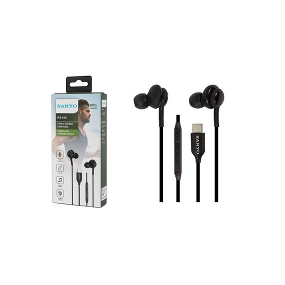 SANYO Auricular con Cable Tipo C KS145 Negro
