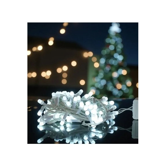 KLS Tira Luz Navidad Blanco Inter/Exteri 100Led 5Mtrs+2M Temporizador 8 Funciones 85602