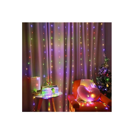 KLS Cortina  Luz Navidad Multicolor Interio/Exterior 360Led 3x1.80Mtrs 8 Funciones 85724