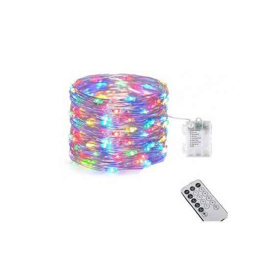 KLS Tira Luz Navidad Multicolor Exterior Pila 100Led 7Mtrs 8 Funciones 85937