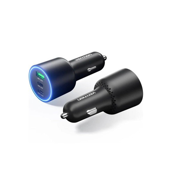 VENTION Cargador de Coche 2X Tipo C 1XUSB 165W Negro Ffpbo