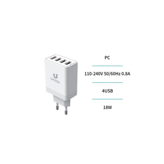 Unico Cargador Red 4XUSB 3A HC1755 Blanco  LALO