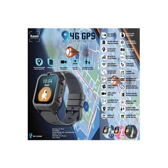 SAMI Reloj Smartwatch 4G GPS Junior Para Niños Negro WS-2394