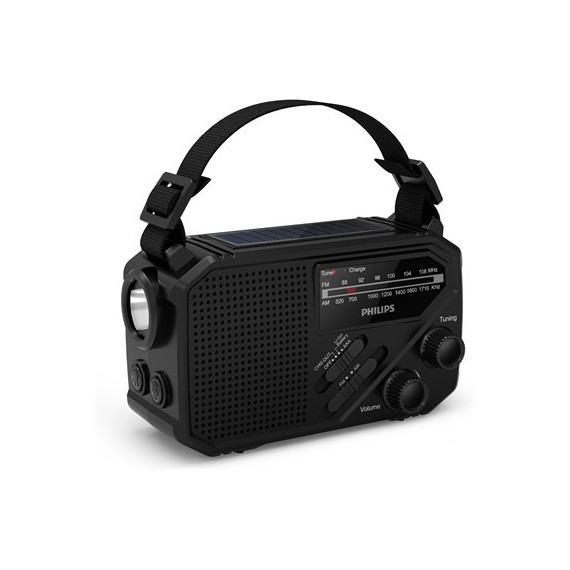 PHILIPS Radio Portatil Solar Am/fm con Dinamo,linterna Boton Sos Recargable y Pilas TAR1609/00