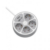 TM ELECTRON Base Redonda Multiple de 4 Enchufes + Puerto USB y Tipo C 1.5MTRS Gris TMUAD554CB